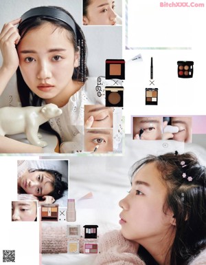 A magazine page with a picture of a woman with makeup.